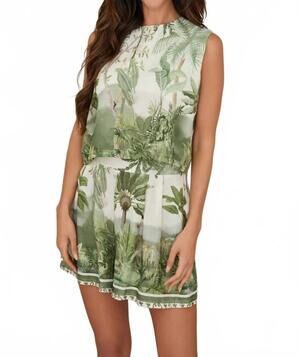 NEW MILIO MILANO tropical palm tree back tie crop top in cream/green